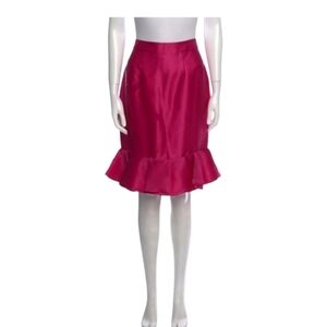Carolina Herrara Barbie Pink Peplum Ruffle Silk Skirt